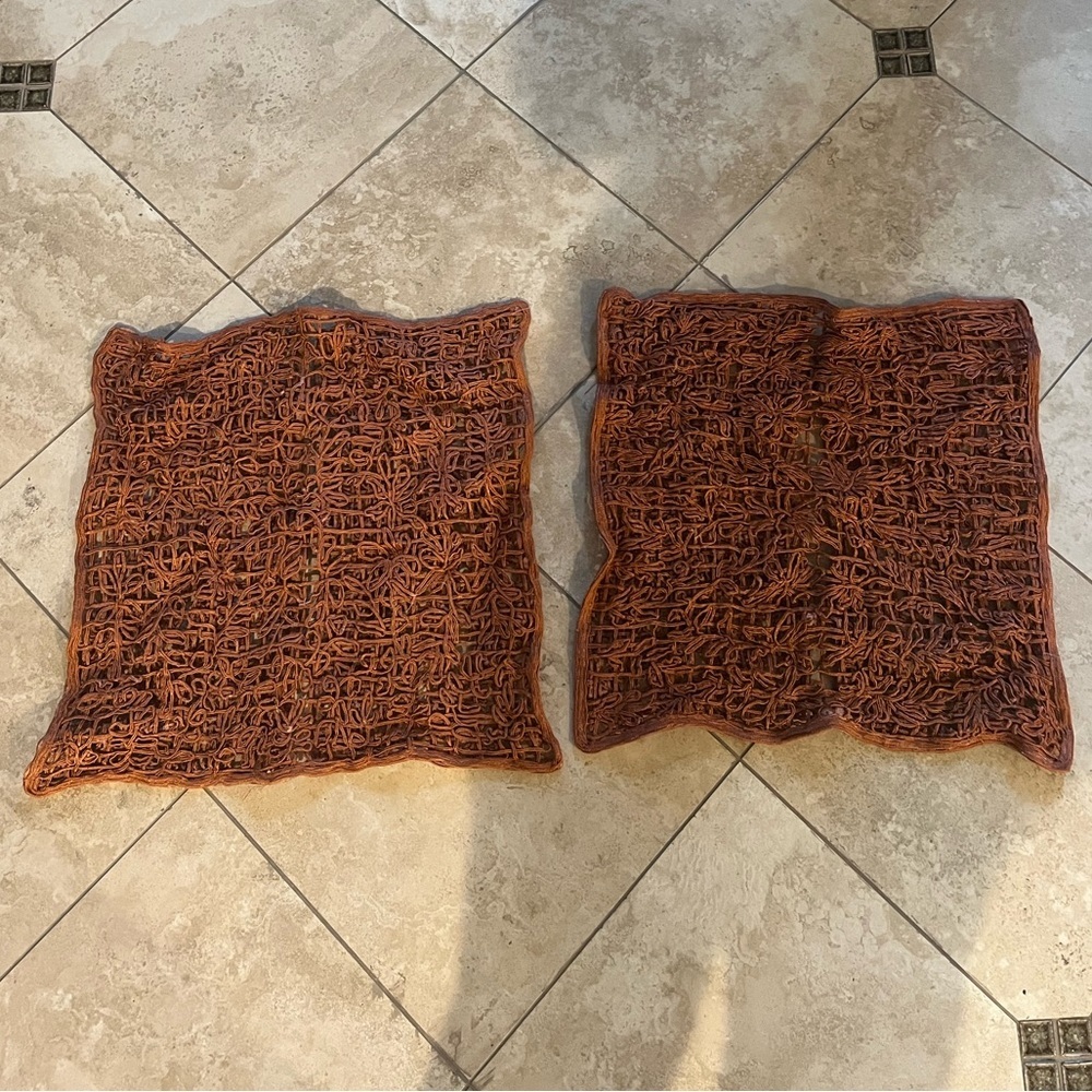 SET of 2 DRANSFIELD AND ROSS Crochet Pillow Cases Orange